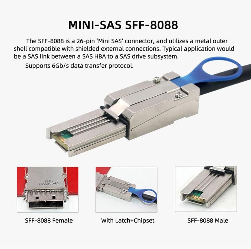 CY Mini SAS 4X SFF-8088 to Mini SAS High Density HD SFF-8644 Data Server Raid External Cable 50cm - Image 5